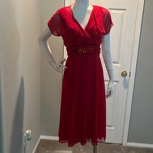 NWT Cocktail Chiffon Dress Red with stones/Bolero Jacket Overhead